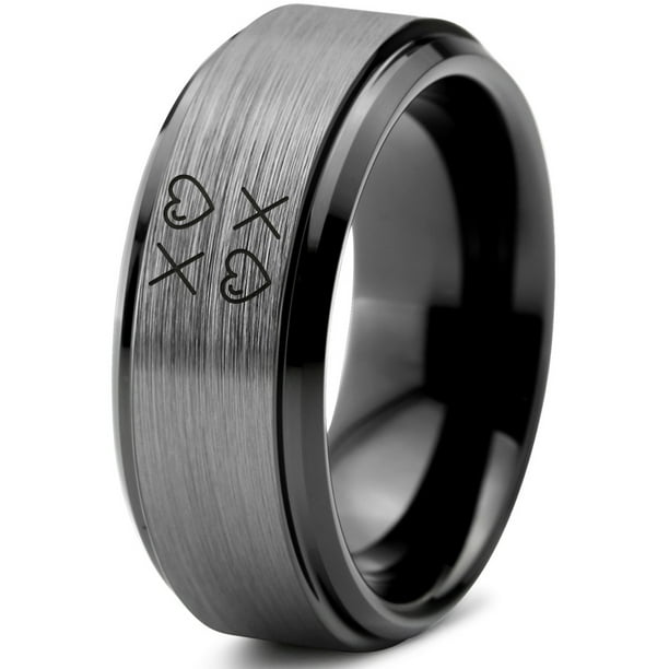 Stainless Steel Black Matte Finished Open Love Heart Link Fancy Ring Stainless Steel Black Matte Finished Open Love Heart Link Fancy Ring